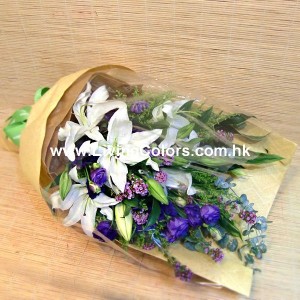 White Lilies & Purple Eustomas Bouquet