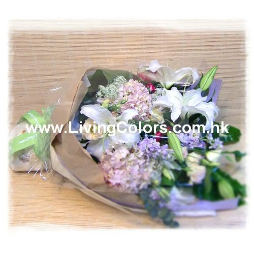 Pink Hydrangea & White Lily Bouquet