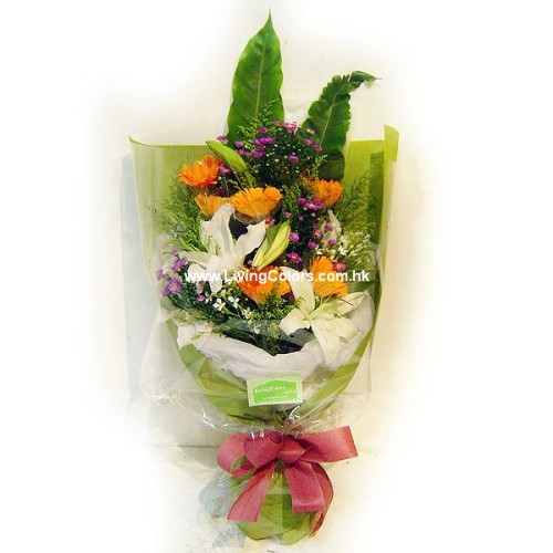 White Lily & Orange Gerberas bouquet